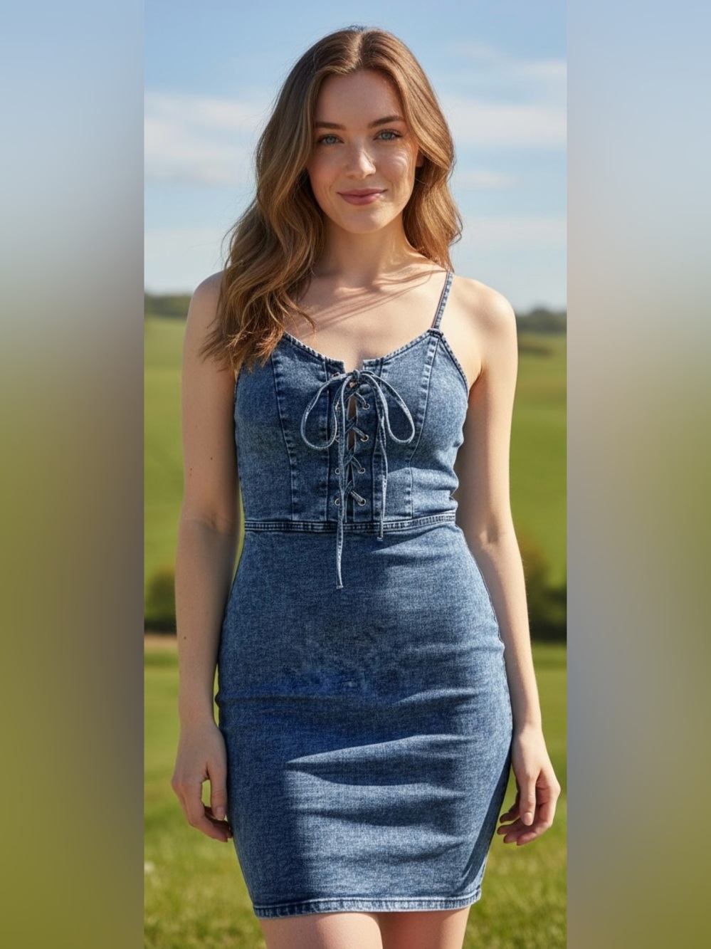 Trac Denim Lace-Up Dress Size Large NWT